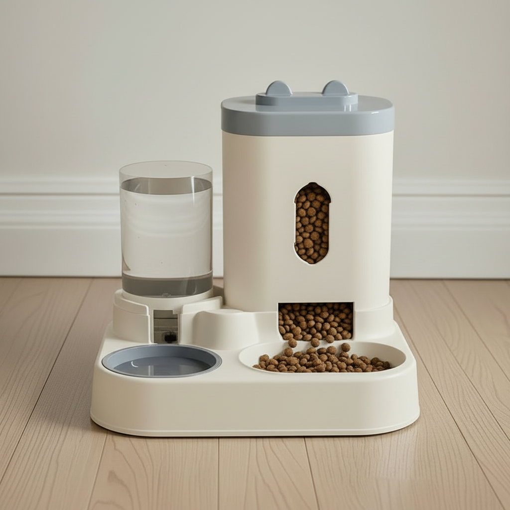 Automatischer Wasser und Futter Spender für Hunde und Katzen - Frontansicht PfotenOase