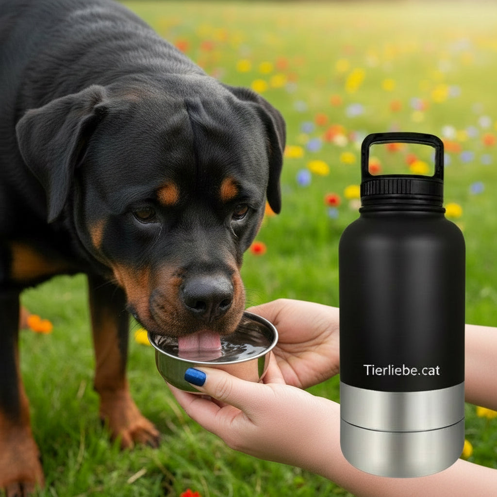 Outdoor Trinkflasche für Hunde mit Behälter für Leckerlis