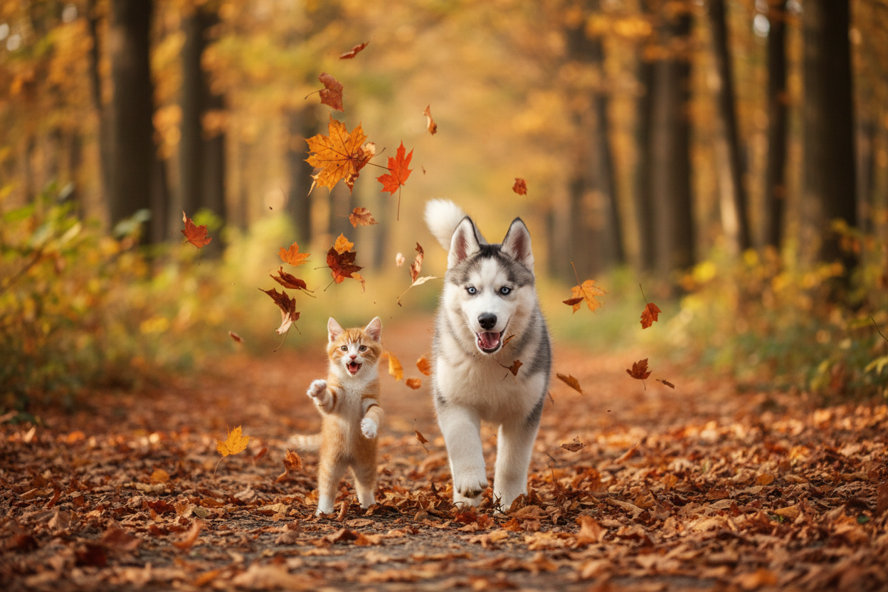 Action-Shot durch Herbstlaub